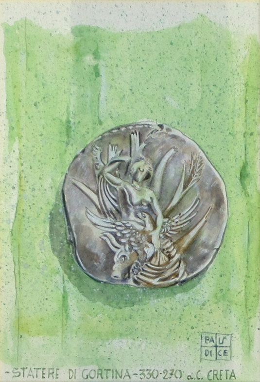 Vincenzo Paudice - Statere coniato a Gortina raffigurante Europa con aquila in grembo seduta su un platano 330 - 270 a.C.